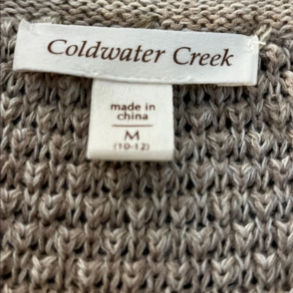 Coldwater Creek tan/ cream knit long sweater. Size Medium.